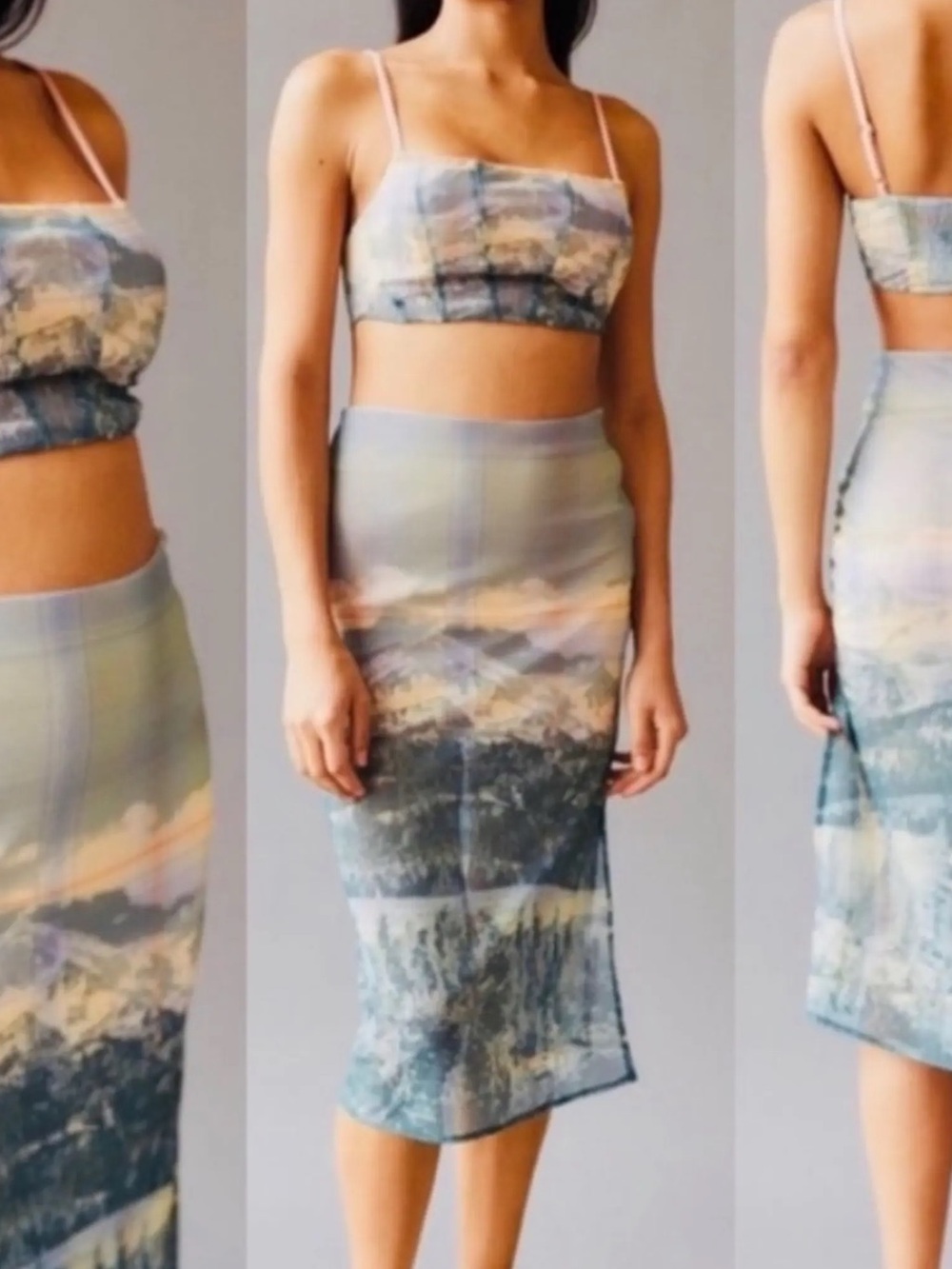 UO Landscape Print Awkward Mesh Midi Skirt NWOT